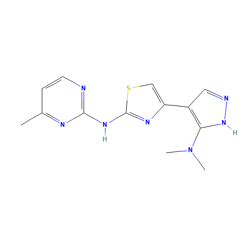 4-[5-(dimethylamino)-1H-pyrazol-4-yl]-N-(4-methylpyrimidin-2-yl)-1,3-thiazol-2-amine (CAS: 1235313-22-0) - Chemical Structure and Molecular Formula 