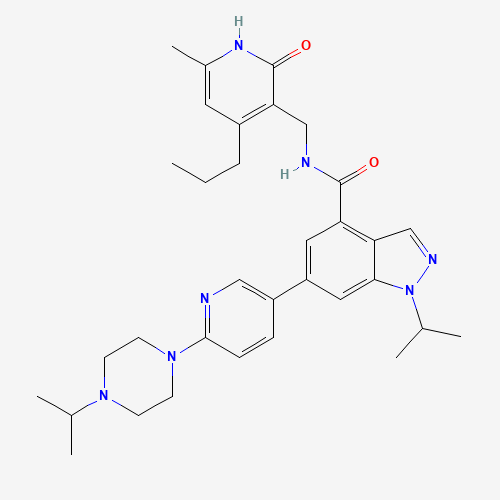 N-[(6-methyl-2-oxo-4-propyl-1H-pyridin-3-yl)methyl]-1-propan-2-yl-6-[6-(4-propan-2-ylpiperazin-1-yl)pyridin-3-yl]indazole-4-carboxamide (CAS: 1431612-23-5) - Related Chemical Product