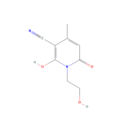 2-hydroxy-1-(2-hydroxyethyl)-4-methyl-6-oxopyridine-3-carbonitrile (CAS: 28799-82-8) - Chemical Structure and Molecular Formula 