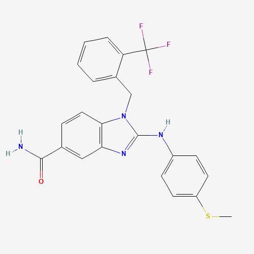 2-(4-methylsulfanylanilino)-1-[[2-(trifluoromethyl)phenyl]methyl]benzimidazole-5-carboxamide (CAS: 1092829-83-8) - Related Chemical Product