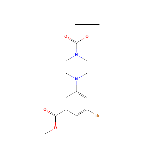 tert-butyl 4-(3-bromo-5-methoxycarbonylphenyl)piperazine-1-carboxylate (CAS: 871340-42-0) - Chemical Structure and Molecular Formula 