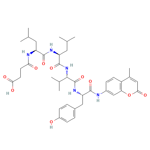 4-[[(2S)-1-[[(2S)-1-[[(2S)-1-[[(2S)-3-(4-hydroxyphenyl)-1-[(4-methyl-2-oxochromen-7-yl)amino]-1-oxopropan-2-yl]amino]-3-methyl-1-oxobutan-2-yl]amino]-4-methyl-1-oxopentan-2-yl]amino]-4-methyl-1-oxopentan-2-yl]amino]-4-oxobutanoic acid (CAS: 94367-21-2) - Related Chemical Product