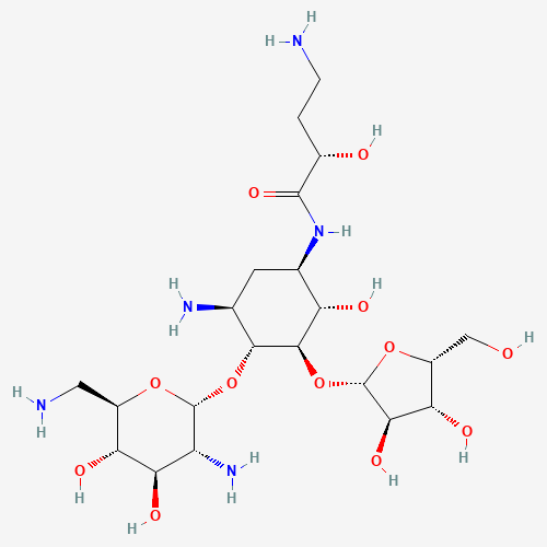 (2S)-4-amino-N-[(1R,2S,3R,4R,5S)-5-amino-4-[(2R,3R,4R,5S,6R)-3-amino-6-(aminomethyl)-4,5-dihydroxyoxan-2-yl]oxy-3-[(2S,3R,4R,5R)-3,4-dihydroxy-5-(hydroxymethyl)oxolan-2-yl]oxy-2-hydroxycyclohexyl]-2-hydroxybutanamide (CAS: 34291-02-6) - Related Chemical Product