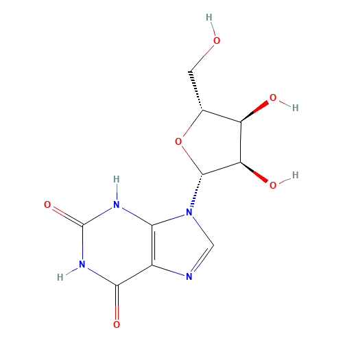 9-[(2R,3R,4S,5R)-3,4-dihydroxy-5-(hydroxymethyl)oxolan-2-yl]-3H-purine-2,6-dione (CAS: 146-80-5) - Chemical Structure and Molecular Formula 