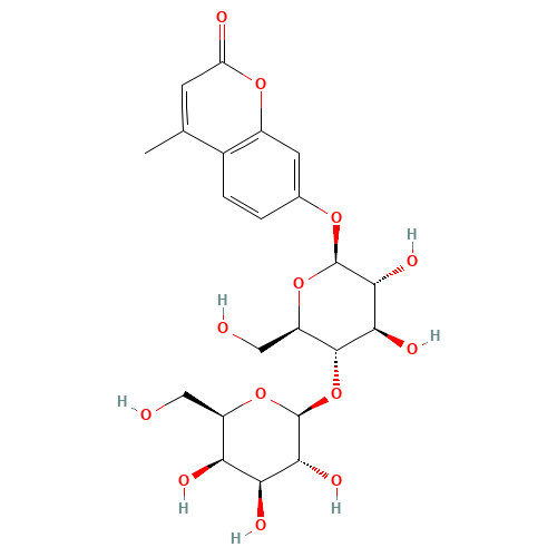 7-[(2S,3R,4R,5S,6R)-3,4-dihydroxy-6-(hydroxymethyl)-5-[(2S,3R,4S,5R,6R)-3,4,5-trihydroxy-6-(hydroxymethyl)oxan-2-yl]oxyoxan-2-yl]oxy-4-methylchromen-2-one (CAS: 84325-23-5) - Chemical Structure and Molecular Formula 