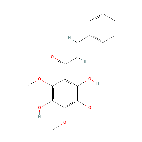 (E)-1-(2,5-dihydroxy-3,4,6-trimethoxyphenyl)-3-phenylprop-2-en-1-one (CAS: 521-51-7) - Chemical Structure and Molecular Formula 
