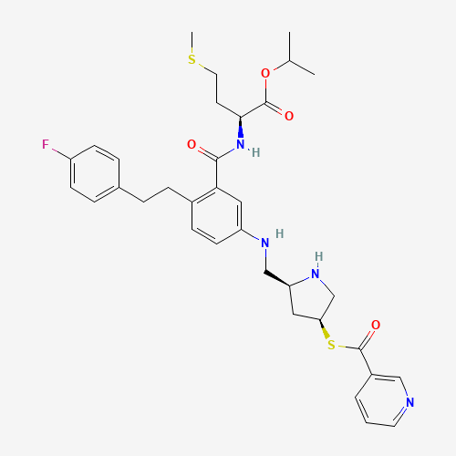 propan-2-yl (2S)-2-[[2-[2-(4-fluorophenyl)ethyl]-5-[[(2S,4S)-4-(pyridine-3-carbonylsulfanyl)pyrrolidin-2-yl]methylamino]benzoyl]amino]-4-methylsulfanylbutanoate (CAS: 345915-10-8) - Related Chemical Product
