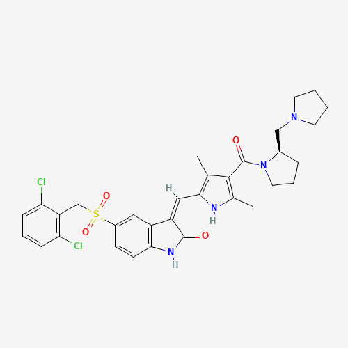 (3Z)-5-[(2,6-dichlorophenyl)methylsulfonyl]-3-[[3,5-dimethyl-4-[(2R)-2-(pyrrolidin-1-ylmethyl)pyrrolidine-1-carbonyl]-1H-pyrrol-2-yl]methylidene]-1H-indol-2-one (CAS: 477575-56-7) - Related Chemical Product