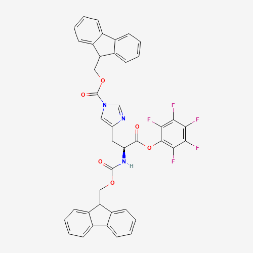 9H-fluoren-9-ylmethyl 4-[(2S)-2-(9H-fluoren-9-ylmethoxycarbonylamino)-3-oxo-3-(2,3,4,5,6-pentafluorophenoxy)propyl]imidazole-1-carboxylate (CAS: 114616-10-3) - Related Chemical Product