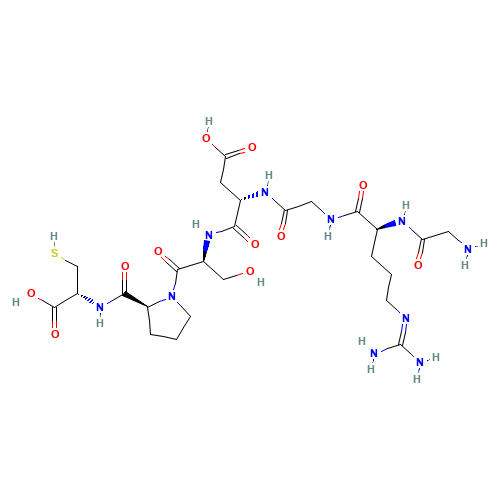 (3S)-3-[[2-[[(2S)-2-[(2-aminoacetyl)amino]-5-(diaminomethylideneamino)pentanoyl]amino]acetyl]amino]-4-[[(2S)-1-[(2S)-2-[[(1R)-1-carboxy-2-sulfanylethyl]carbamoyl]pyrrolidin-1-yl]-3-hydroxy-1-oxopropan-2-yl]amino]-4-oxobutanoic acid (CAS: 126646-79-5) - Chemical Structure and Molecular Formula 