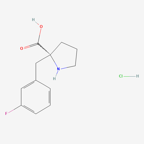 (2R)-2-[(3-fluorophenyl)methyl]pyrrolidine-2-carboxylic acid;hydrochloride (CAS: 1049740-20-6) - Chemical Structure and Molecular Formula 