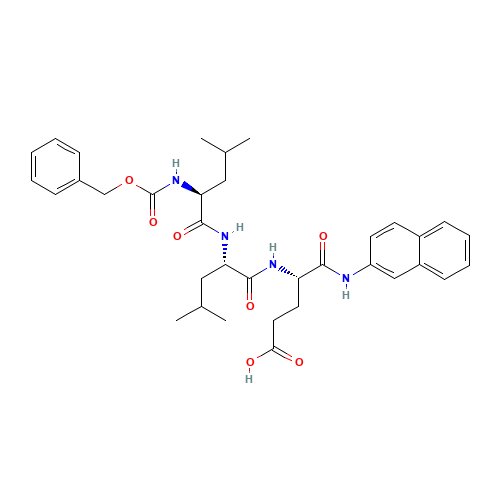 (4S)-4-[[(2S)-4-methyl-2-[[(2S)-4-methyl-2-(phenylmethoxycarbonylamino)pentanoyl]amino]pentanoyl]amino]-5-(naphthalen-2-ylamino)-5-oxopentanoic acid (CAS: 75873-85-7) - Chemical Structure and Molecular Formula 