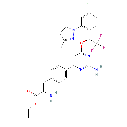 ethyl (2S)-2-amino-3-[4-[2-amino-6-[(1R)-1-[4-chloro-2-(3-methylpyrazol-1-yl)phenyl]-2,2,2-trifluoroethoxy]pyrimidin-4-yl]phenyl]propanoate (CAS: 1033805-22-9) - Related Chemical Product