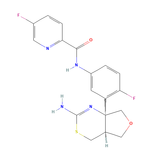 N-[3-[(4aS,7aS)-2-amino-4,4a,5,7-tetrahydrofuro[3,4-d][1,3]thiazin-7a-yl]-4-fluorophenyl]-5-fluoropyridine-2-carboxamide (CAS: 1262036-50-9) - Related Chemical Product