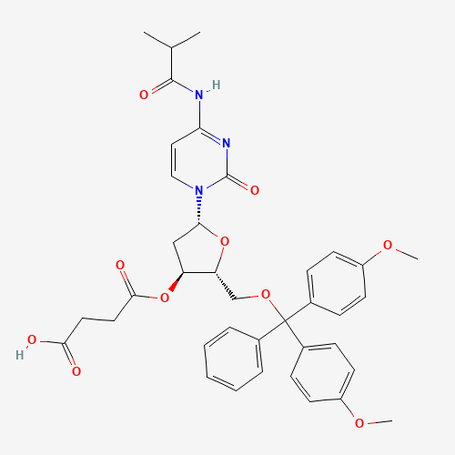 4-[(2R,3S,5R)-2-[[bis(4-methoxyphenyl)-phenylmethoxy]methyl]-5-[4-(2-methylpropanoylamino)-2-oxopyrimidin-1-yl]oxolan-3-yl]oxy-4-oxobutanoic acid (CAS: 130150-82-2) - Related Chemical Product