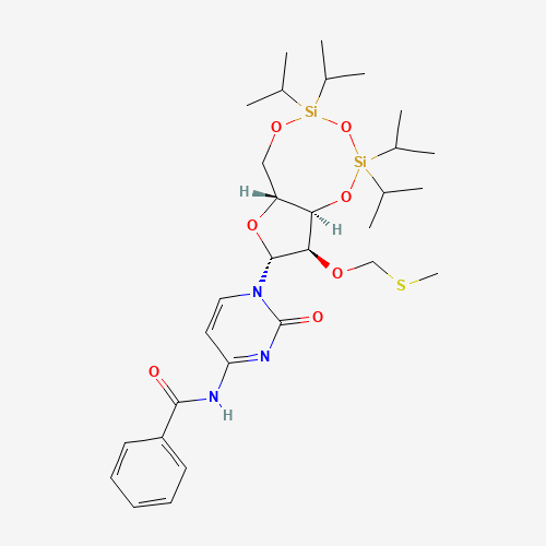 N-[1-[(6aR,8R,9R,9aR)-9-(methylsulfanylmethoxy)-2,2,4,4-tetra(propan-2-yl)-6a,8,9,9a-tetrahydro-6H-furo[3,2-f][1,3,5,2,4]trioxadisilocin-8-yl]-2-oxopyrimidin-4-yl]benzamide (CAS: 139434-68-7) - Related Chemical Product