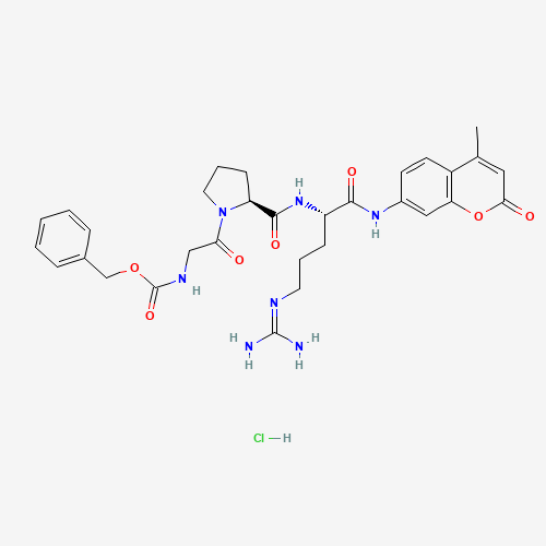 benzyl N-[2-[(2S)-2-[[(2S)-5-(diaminomethylideneamino)-1-[(4-methyl-2-oxochromen-7-yl)amino]-1-oxopentan-2-yl]carbamoyl]pyrrolidin-1-yl]-2-oxoethyl]carbamate;hydrochloride (CAS: 201928-42-9) - Chemical Structure and Molecular Formula 