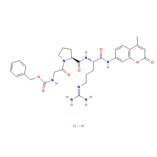 benzyl N-[2-[(2S)-2-[[(2S)-5-(diaminomethylideneamino)-1-[(4-methyl-2-oxochromen-7-yl)amino]-1-oxopentan-2-yl]carbamoyl]pyrrolidin-1-yl]-2-oxoethyl]carbamate;hydrochloride (CAS: 201928-42-9) - Related Chemical Product