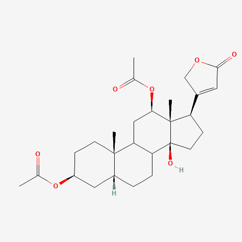 [(3S,5R,8R,9S,10S,12R,13S,14S,17R)-12-acetyloxy-14-hydroxy-10,13-dimethyl-17-(5-oxo-2H-furan-3-yl)-1,2,3,4,5,6,7,8,9,11,12,15,16,17-tetradecahydrocyclopenta[a]phenanthren-3-yl] acetate (CAS: 6078-59-7) - Chemical Structure and Molecular Formula 