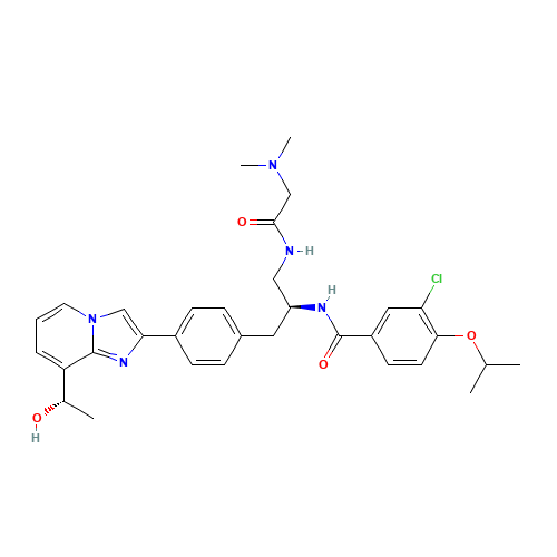 3-chloro-N-[(2S)-1-[[2-(dimethylamino)acetyl]amino]-3-[4-[8-[(1S)-1-hydroxyethyl]imidazo[1,2-a]pyridin-2-yl]phenyl]propan-2-yl]-4-propan-2-yloxybenzamide (CAS: 1088965-37-0) - Related Chemical Product