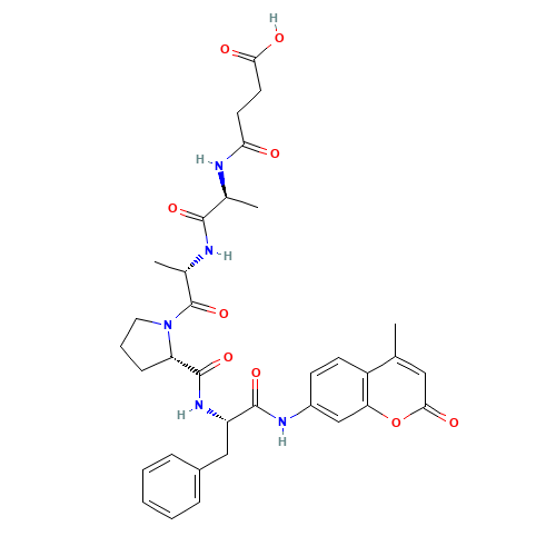 4-[[(2S)-1-[[(2S)-1-[(2S)-2-[[(2S)-1-[(4-methyl-2-oxochromen-7-yl)amino]-1-oxo-3-phenylpropan-2-yl]carbamoyl]pyrrolidin-1-yl]-1-oxopropan-2-yl]amino]-1-oxopropan-2-yl]amino]-4-oxobutanoic acid (CAS: 88467-45-2) - Related Chemical Product