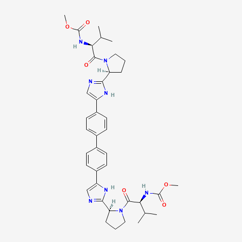 methyl N-[(2S)-1-[(2S)-2-[5-[4-[4-[2-[(2S)-1-[(2S)-2-(methoxycarbonylamino)-3-methylbutanoyl]pyrrolidin-2-yl]-1H-imidazol-5-yl]phenyl]phenyl]-1H-imidazol-2-yl]pyrrolidin-1-yl]-3-methyl-1-oxobutan-2-yl]carbamate (CAS: 1009119-64-5) - Related Chemical Product
