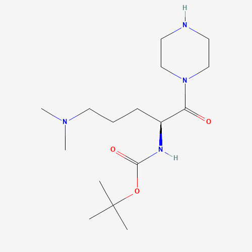 tert-butyl N-[(2S)-5-(dimethylamino)-1-oxo-1-piperazin-1-ylpentan-2-yl]carbamate (CAS: 1174064-68-6) - Chemical Structure and Molecular Formula 