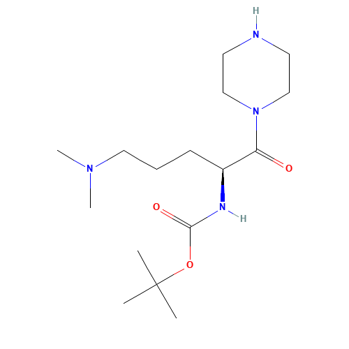 tert-butyl N-[(2S)-5-(dimethylamino)-1-oxo-1-piperazin-1-ylpentan-2-yl]carbamate (CAS: 1174064-68-6) - Chemical Structure and Molecular Formula 