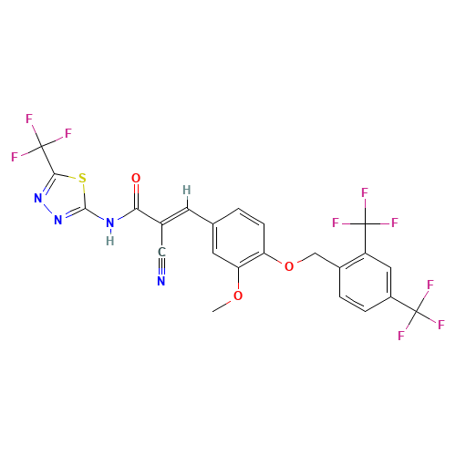 (E)-3-[4-[[2,4-bis(trifluoromethyl)phenyl]methoxy]-3-methoxyphenyl]-2-cyano-N-[5-(trifluoromethyl)-1,3,4-thiadiazol-2-yl]prop-2-enamide (CAS: 725247-18-7) - Related Chemical Product