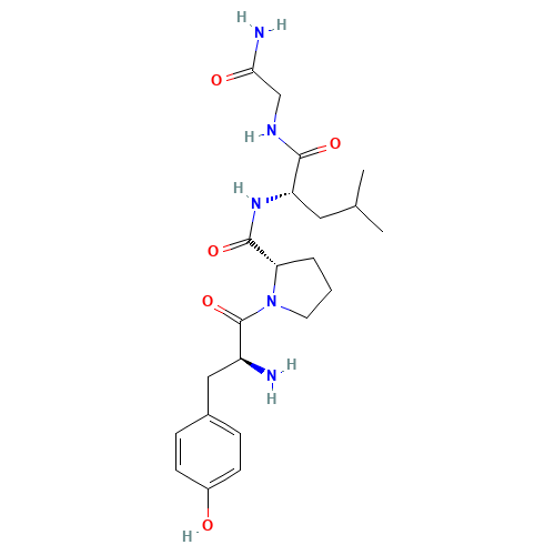 (2S)-1-[(2S)-2-amino-3-(4-hydroxyphenyl)propanoyl]-N-[(2S)-1-[(2-amino-2-oxoethyl)amino]-4-methyl-1-oxopentan-2-yl]pyrrolidine-2-carboxamide (CAS: 77133-61-0) - Chemical Structure and Molecular Formula 