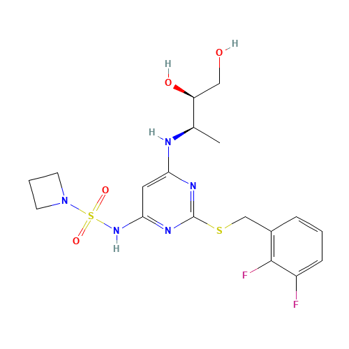 N-[2-[(2,3-difluorophenyl)methylsulfanyl]-6-[[(2R,3R)-3,4-dihydroxybutan-2-yl]amino]pyrimidin-4-yl]azetidine-1-sulfonamide (CAS: 1204707-71-0) - Chemical Structure and Molecular Formula 
