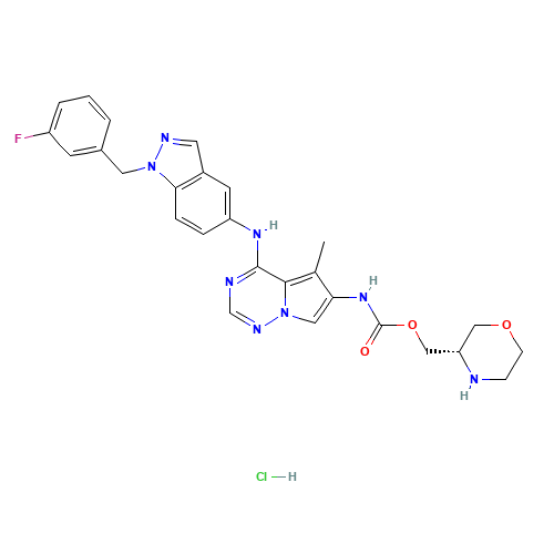 [(3S)-morpholin-3-yl]methyl N-[4-[[1-[(3-fluorophenyl)methyl]indazol-5-yl]amino]-5-methylpyrrolo[2,1-f][1,2,4]triazin-6-yl]carbamate;hydrochloride (CAS: 873837-23-1) - Related Chemical Product