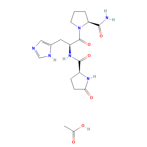 acetic acid;(2S)-N-[(2S)-1-[(2S)-2-carbamoylpyrrolidin-1-yl]-3-(1H-imidazol-5-yl)-1-oxopropan-2-yl]-5-oxopyrrolidine-2-carboxamide (CAS: 40216-95-3) - Related Chemical Product