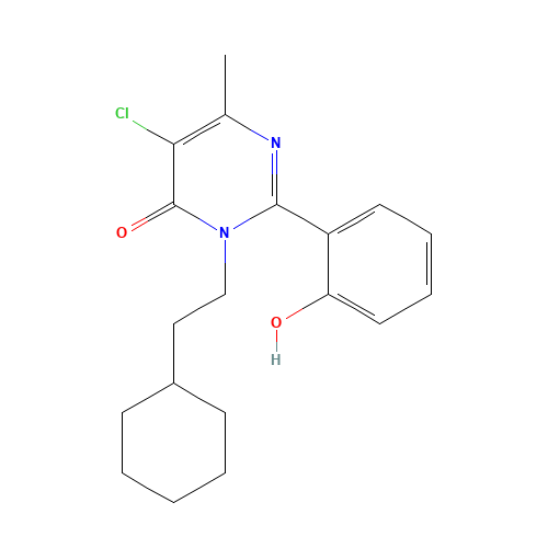 (2Z)-5-chloro-3-(2-cyclohexylethyl)-6-methyl-2-(6-oxocyclohexa-2,4-dien-1-ylidene)-1H-pyrimidin-4-one (CAS: 938177-91-4) - Related Chemical Product
