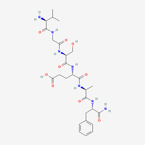 (4S)-4-[[(2S)-2-[[2-[[(2S)-2-amino-3-methylbutanoyl]amino]acetyl]amino]-3-hydroxypropanoyl]amino]-5-[[(2S)-1-[[(2S)-1-amino-1-oxo-3-phenylpropan-2-yl]amino]-1-oxopropan-2-yl]amino]-5-oxopentanoic acid (CAS: 132917-48-7) - Chemical Structure and Molecular Formula 