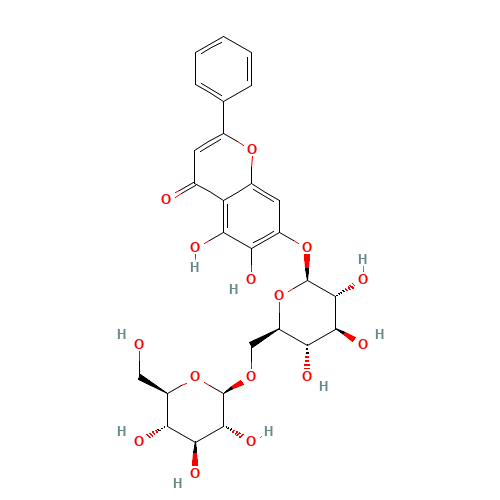 5,6-dihydroxy-2-phenyl-7-[(2S,3R,4S,5S,6R)-3,4,5-trihydroxy-6-[[(2R,3R,4S,5S,6R)-3,4,5-trihydroxy-6-(hydroxymethyl)oxan-2-yl]oxymethyl]oxan-2-yl]oxychromen-4-one (CAS: 114482-86-9) - Related Chemical Product