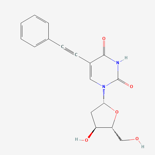 1-[(2R,4S,5R)-4-hydroxy-5-(hydroxymethyl)oxolan-2-yl]-5-(2-phenylethynyl)pyrimidine-2,4-dione (CAS: 77887-20-8) - Chemical Structure and Molecular Formula 