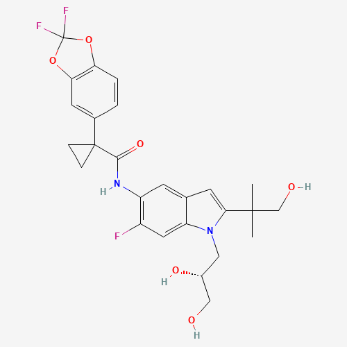 1-(2,2-difluoro-1,3-benzodioxol-5-yl)-N-[1-[(2R)-2,3-dihydroxypropyl]-6-fluoro-2-(1-hydroxy-2-methylpropan-2-yl)indol-5-yl]cyclopropane-1-carboxamide (CAS: 1152311-62-0) - Related Chemical Product