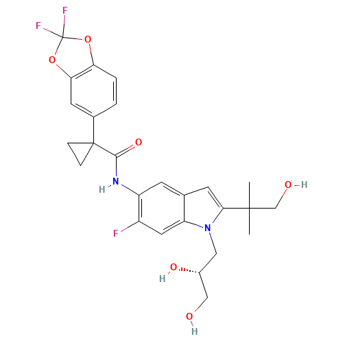 1-(2,2-difluoro-1,3-benzodioxol-5-yl)-N-[1-[(2R)-2,3-dihydroxypropyl]-6-fluoro-2-(1-hydroxy-2-methylpropan-2-yl)indol-5-yl]cyclopropane-1-carboxamide (CAS: 1152311-62-0) - Related Chemical Product