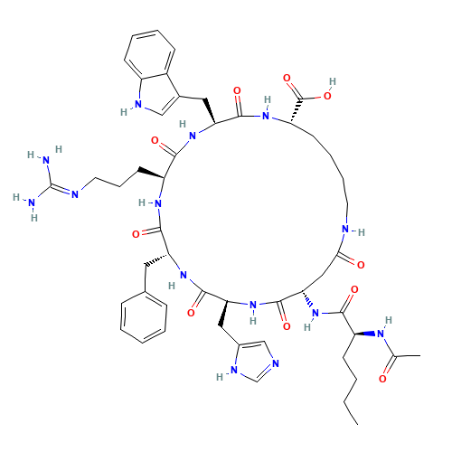 (3S,6S,9R,12S,15S,23S)-15-[[(2S)-2-acetamidohexanoyl]amino]-9-benzyl-6-[3-(diaminomethylideneamino)propyl]-12-(1H-imidazol-5-ylmethyl)-3-(1H-indol-3-ylmethyl)-2,5,8,11,14,17-hexaoxo-1,4,7,10,13,18-hexazacyclotricosane-23-carboxylic acid (CAS: 189691-06-3) - Related Chemical Product