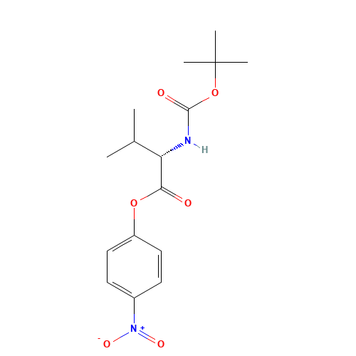 (4-nitrophenyl) (2S)-3-methyl-2-[(2-methylpropan-2-yl)oxycarbonylamino]butanoate (CAS: 16948-40-6) - Chemical Structure and Molecular Formula 