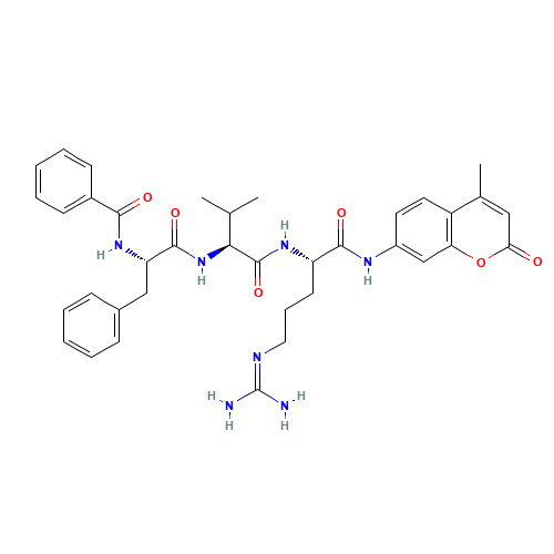 N-[(2S)-1-[[(2S)-1-[[(2S)-5-(diaminomethylideneamino)-1-[(4-methyl-2-oxochromen-7-yl)amino]-1-oxopentan-2-yl]amino]-3-methyl-1-oxobutan-2-yl]amino]-1-oxo-3-phenylpropan-2-yl]benzamide (CAS: 88899-22-3) - Related Chemical Product