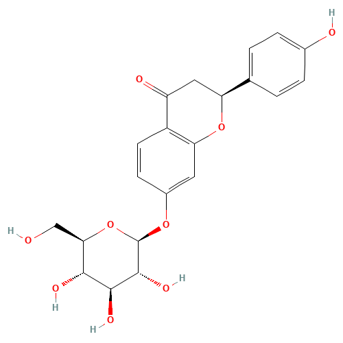 (2S)-2-(4-hydroxyphenyl)-7-[(2S,3R,4S,5S,6R)-3,4,5-trihydroxy-6-(hydroxymethyl)oxan-2-yl]oxy-2,3-dihydrochromen-4-one (CAS: 5088-75-5) - Chemical Structure and Molecular Formula 