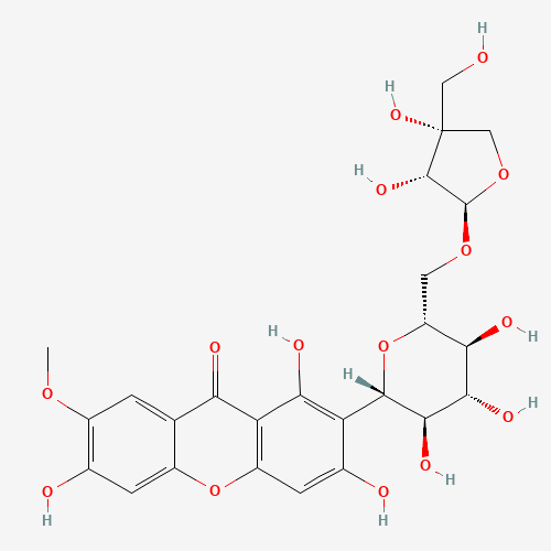 2-[(2S,3R,4R,5S,6R)-6-[[(2R,3R,4R)-3,4-dihydroxy-4-(hydroxymethyl)oxolan-2-yl]oxymethyl]-3,4,5-trihydroxyoxan-2-yl]-1,3,6-trihydroxy-7-methoxyxanthen-9-one (CAS: 162857-78-5) - Related Chemical Product