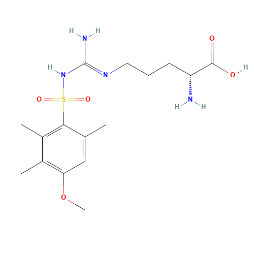 (2R)-2-amino-5-[[amino-[(4-methoxy-2,3,6-trimethylphenyl)sulfonylamino]methylidene]amino]pentanoic acid (CAS: 200114-52-9) - Chemical Structure and Molecular Formula 
