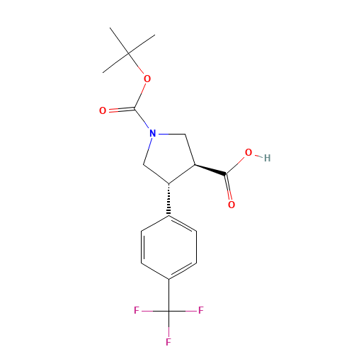 (3S,4R)-1-[(2-methylpropan-2-yl)oxycarbonyl]-4-[4-(trifluoromethyl)phenyl]pyrrolidine-3-carboxylic acid (CAS: 955137-85-6) - Chemical Structure and Molecular Formula 