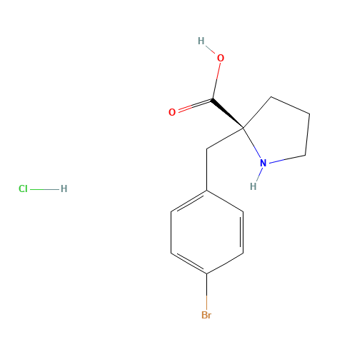 (2S)-2-[(4-bromophenyl)methyl]pyrrolidine-2-carboxylic acid;hydrochloride (CAS: 1217789-02-0) - Chemical Structure and Molecular Formula 