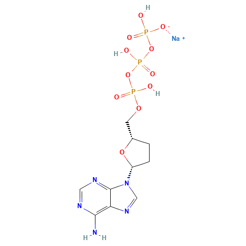 sodium;[[[(2S,5R)-5-(6-aminopurin-9-yl)oxolan-2-yl]methoxy-hydroxyphosphoryl]oxy-hydroxyphosphoryl] hydrogen phosphate (CAS: 132619-65-9) - Chemical Structure and Molecular Formula 