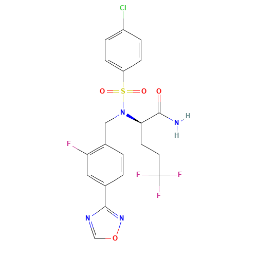 (2R)-2-[(4-chlorophenyl)sulfonyl-[[2-fluoro-4-(1,2,4-oxadiazol-3-yl)phenyl]methyl]amino]-5,5,5-trifluoropentanamide (CAS: 1146699-66-2) - Related Chemical Product