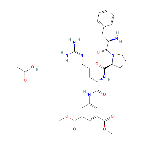 acetic acid;dimethyl 5-[[(2S)-2-[[(2S)-1-[(2R)-2-amino-3-phenylpropanoyl]pyrrolidine-2-carbonyl]amino]-5-(diaminomethylideneamino)pentanoyl]amino]benzene-1,3-dicarboxylate (CAS: 74503-72-3) - Chemical Structure and Molecular Formula 